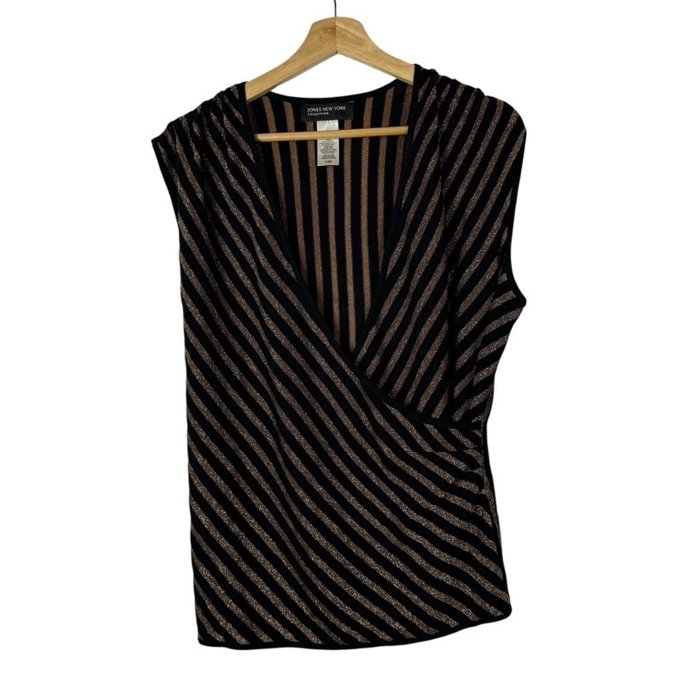 Vintage‎ Jones New York Brown & Black Shimmer Wrap Front Sleeveless Top L